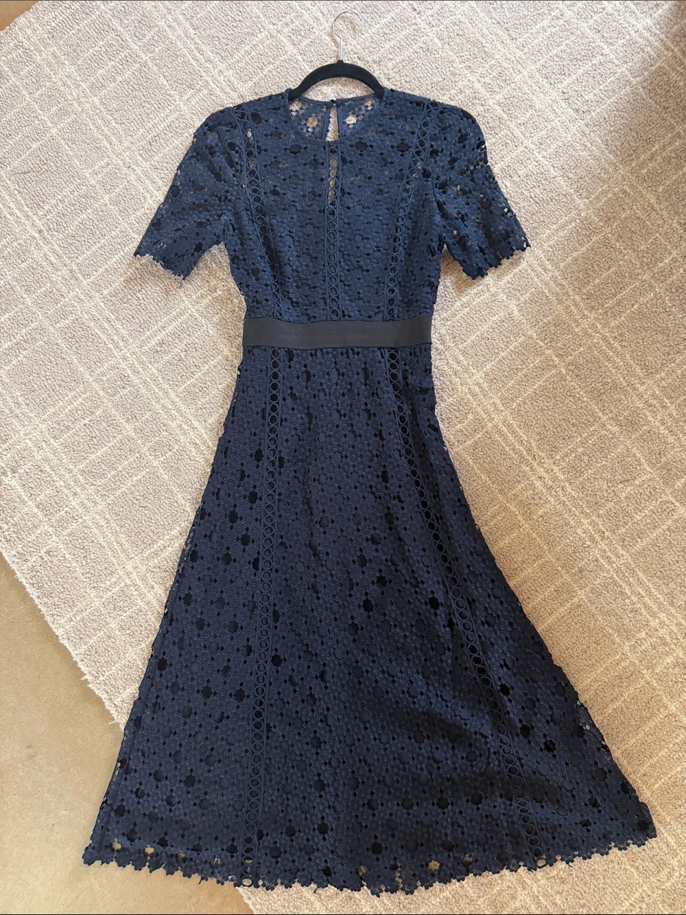 ANTONIO MELANI Navy Floral Eyelet Midi Dress with Waistband
